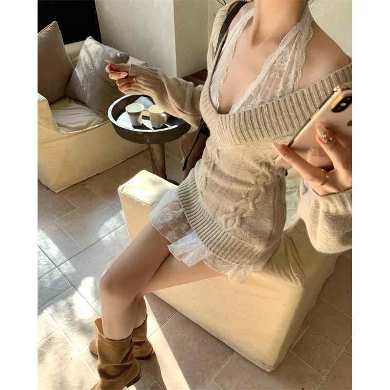 春 コーデ レディース ファッション オシャレ カワイイ シンプル きれいめ ナチュラル 上品カジュアル 婦人服 クラシック スーツ Vネック ニット セーター レース スカート ツーピース