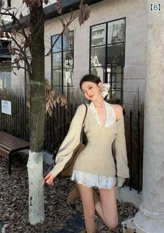 春 コーデ レディース ファッション オシャレ カワイイ シンプル きれいめ ナチュラル 上品カジュアル 婦人服 クラシック スーツ Vネック ニット セーター レース スカート ツーピース