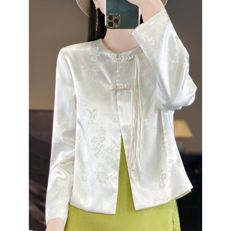 レディース ファッション 服 オシャレ カワイイ シンプル 大人カワイイ 大きいサイズ レトロ ジャカード ディスク ボタン ジャケット ハイエンド 春秋 ゆったり アセテート カーディガン トップス