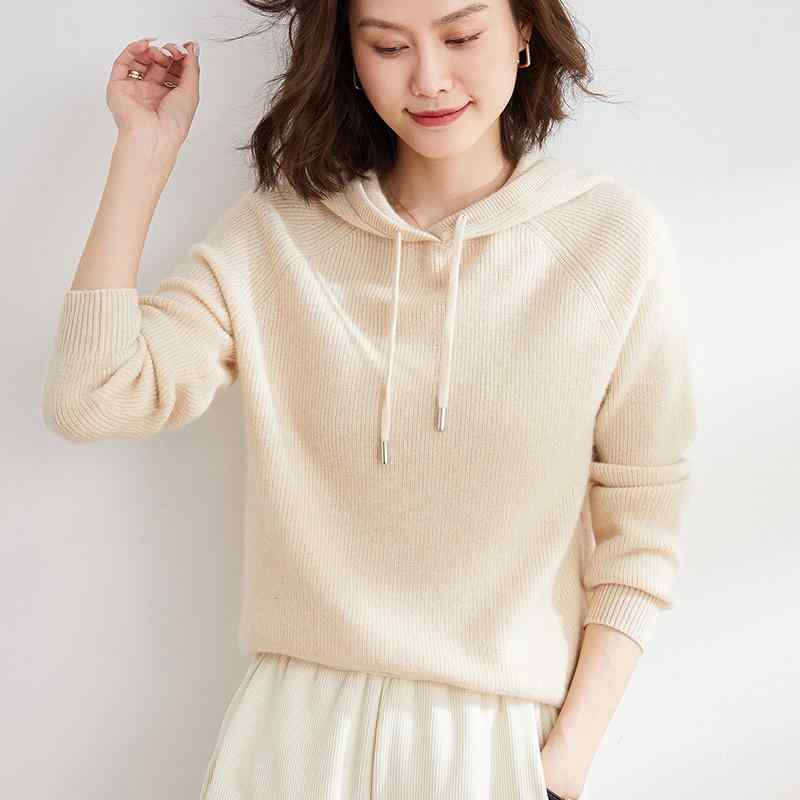 Rakuten - 秋服 レディース ファッション オシャレ カワイイ シンプル 大人カワイイ 大きいサイズ ウール セーター フード付き スウェット シャツ 長袖 秋 ゆったり 韓国スタイル カジュアル ニットパーカー