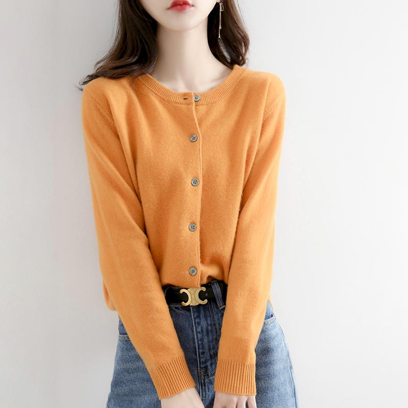 秋服 レディース ファッション オシャレ カワイイ シンプル 大人カワイイ 大きいサイズ ニットカーディガン セーター ラウンドネック ジャケット