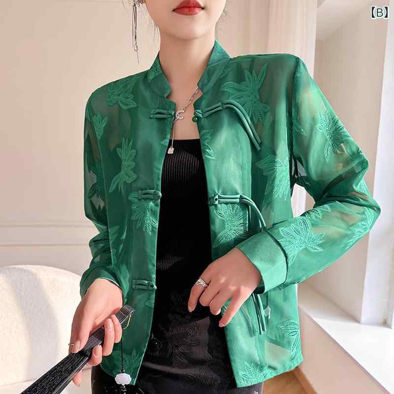 秋服 レディース ファッション オシャレ カワイイ シンプル 大人カワイイ 大きいサイズ ホワイト トップス ハイエンド 薄型 メッシュ ディスク ボタン スタンドカラー シャツ