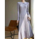 秋服 レディース ファッション オシャレ カワイイ シンプル 大人カワイイ 大きいサイズ 長袖 フォレスト ポロ カラー ドレス レトロ スリム ニット aライ...