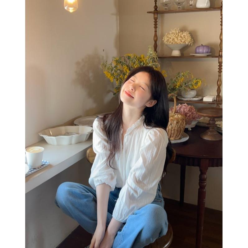 Long-Sleeved - 春 コーデ レディース ファッション オシャレ カワイイ シンプル きれいめ ナチュラル 上品カジュアル 婦人服 白 ゆったり 長袖 シャツ 夏 カジュアル レースアップ シック トップス