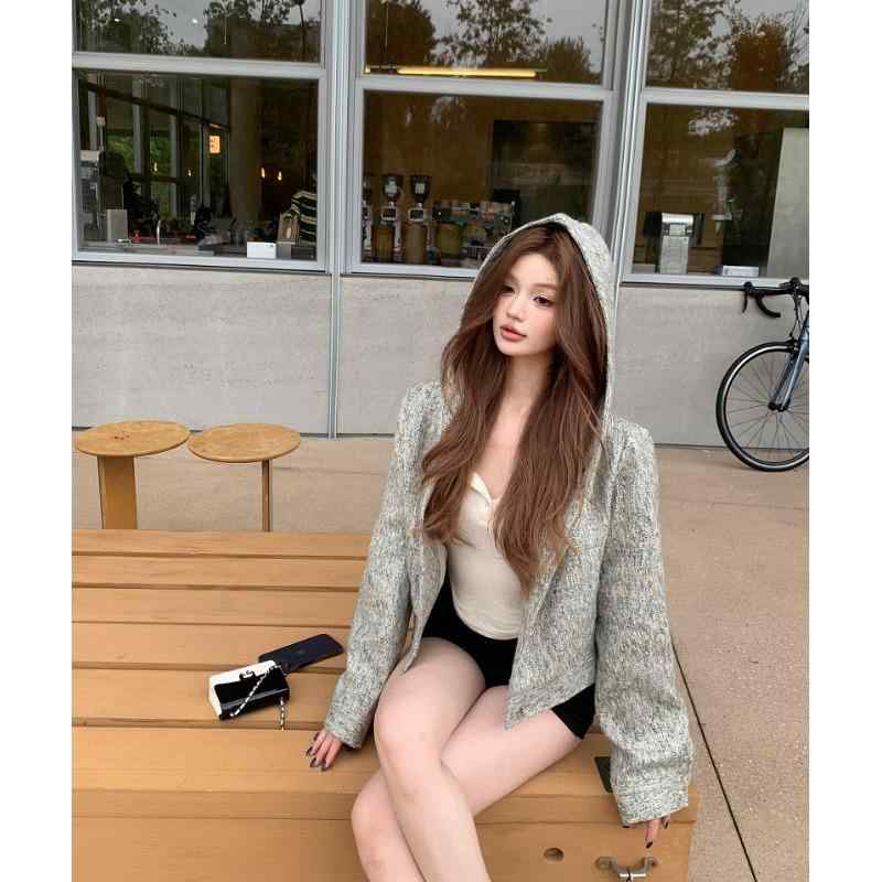 春 コーデ レディース ファッション オシャレ カワイイ シンプル きれいめ ナチュラル 上品カジュアル 婦人服 フード付き 長袖 ジャケット カジュアル ゆったり スリム カーディガン トップス