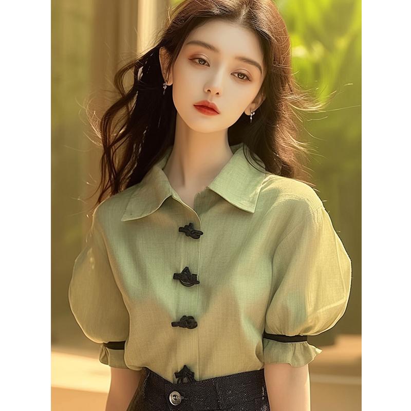 秋服 レディース ファッション オシャレ カワイイ シンプル 大人カワイイ 大きいサイズ シャツ トップス ミント グリーン 半袖