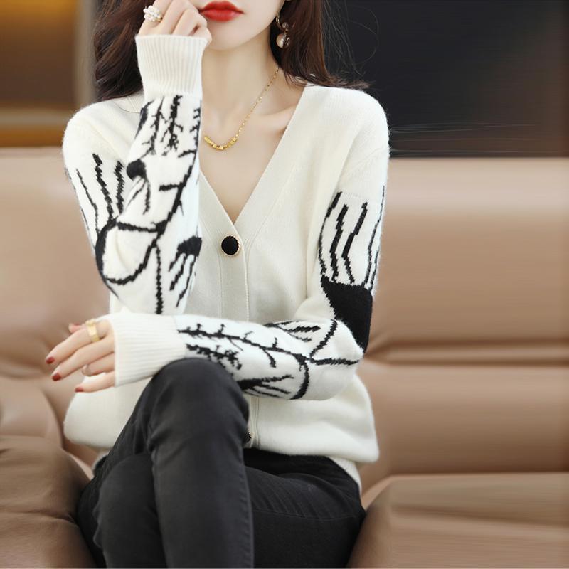 秋服 レディース ファッション オシャレ カワイイ シンプル 大人カワイイ 大きいサイズ 秋冬 Vネック カーディガン カラー ブロック ニット ウール セーター コート