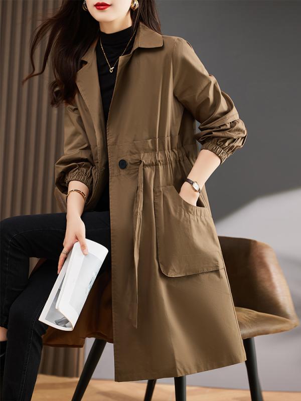 Rakuten - 秋服 レディース ファッション オシャレ カワイイ シンプル 大人カワイイ 大きいサイズ ウインドブレーカー コート 春秋 ハイエンド ミディアム ロング