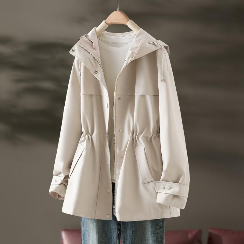 Rakuten - 秋服 レディース ファッション オシャレ カワイイ シンプル 大人カワイイ 大きいサイズ フード付き ウインドブレーカー 秋 ジャケット