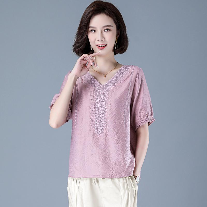 乐天商城 - 秋服 レディース ファッション オシャレ カワイイ シンプル 大人カワイイ 大きいサイズ T シャツ 服 Vネック 半袖 トップス