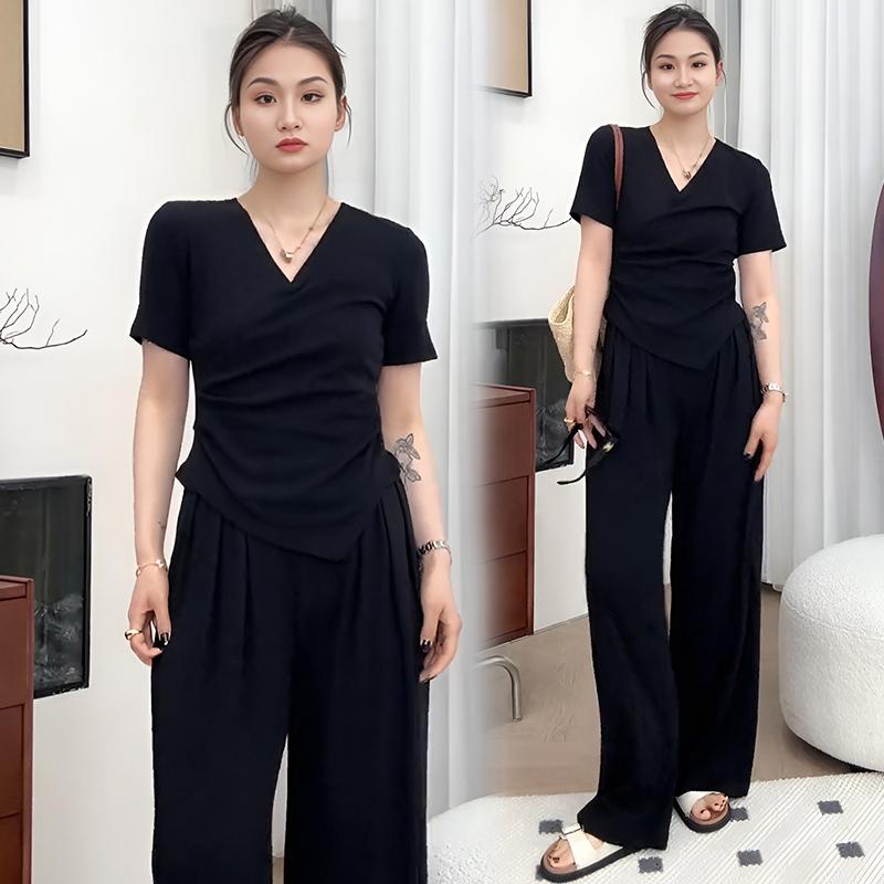 秋服 レディース ファッション オシャレ カワイイ シンプル 大人カワイイ 大きいサイズ カジュアル スーツ スリム 半袖 T シャツ トップス ワイド レッグ パンツ