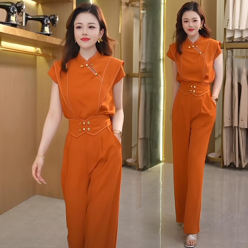 秋服 レディース ファッション オシャレ カワイイ シンプル 大人カワイイ 大きいサイズ バックル スーツ スタンドカラー トップス ワイド レッグ パンツ セット