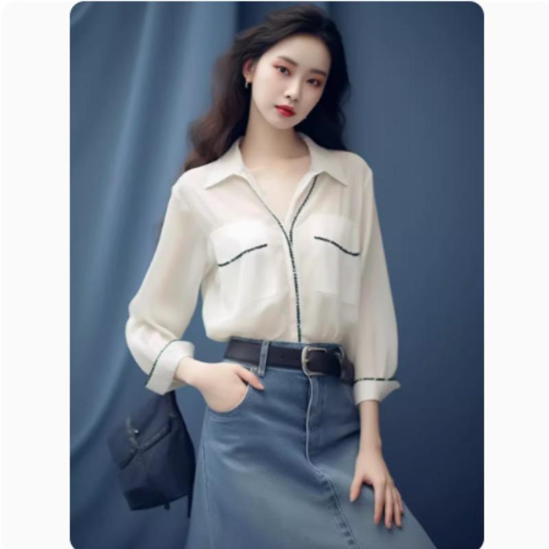 秋服 レディース ファッション オシャレ カワイイ シンプル 大人カワイイ 大きいサイズ 白 シャツ 秋 フレンチ カジュアル トップス