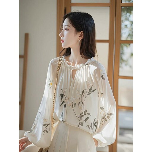 秋服 レディース ファッション オシャレ カワイイ シンプル 大人カワイイ 大きいサイズ 秋 トップス フレンチ シフォン ホワイト 長袖 花柄 シャツ 秋服 レディース ファッション オシャレ カワイイ シンプル 大人カワイイ 大きいサイズ 秋 トップス フレンチ シフォン ホワイト 長袖 花柄 シャツ