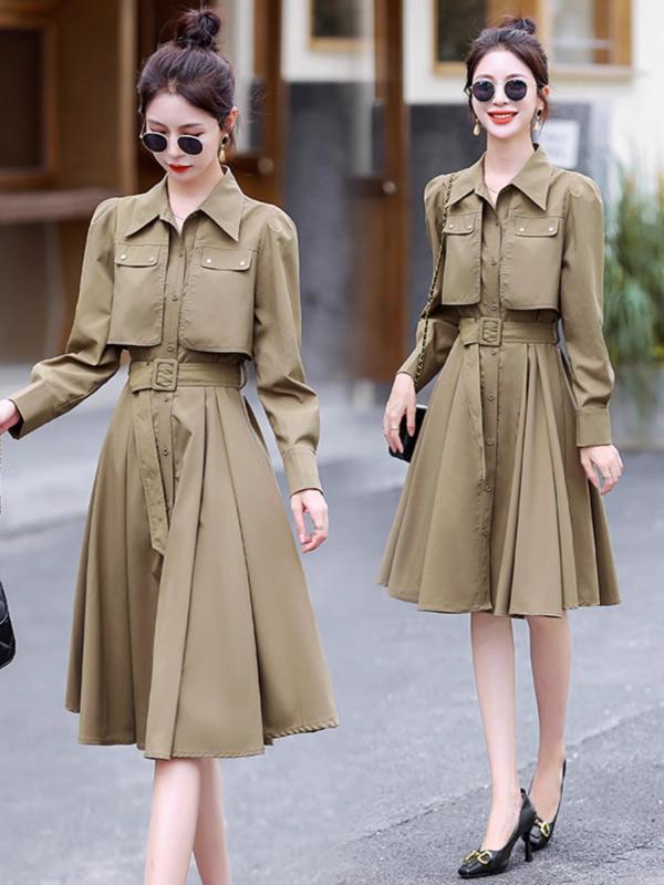 秋服 レディース ファッション オシャレ カワイイ シンプル 大人カワイイ 大きいサイズ ウインドブレーカー ドレス ハイエンド スリム シャツ スカート