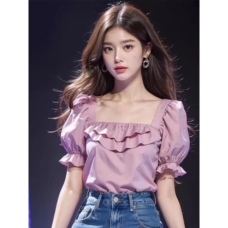 乐天商城 - 秋服 レディース ファッション オシャレ カワイイ シンプル 大人カワイイ 大きいサイズ フリル 半袖 シャツ 秋 韓国スタイル トップス