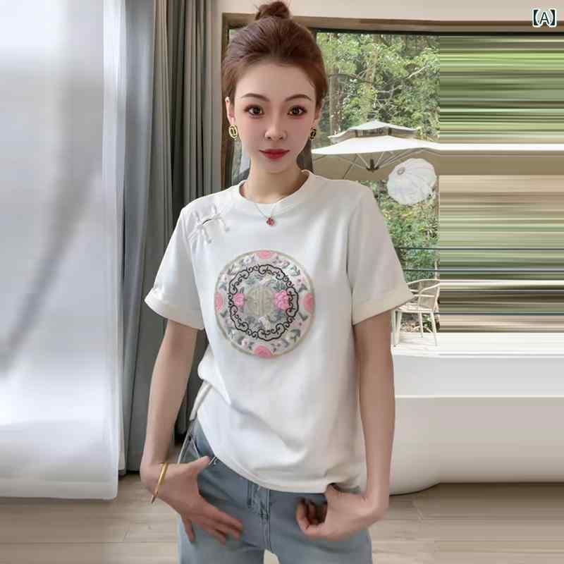 秋服 レディース ファッション オシャレ カワイイ シンプル 大人カワイイ 大きいサイズ ディスク バックル スリット T シャツ スリム ラウンドネック 半袖 トップス