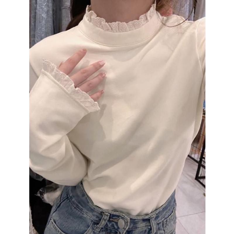 秋服 レディース ファッション オシャレ カワイイ シンプル 大人カワイイ 大きいサイズ シャツ 春秋 レース 長袖 トップス