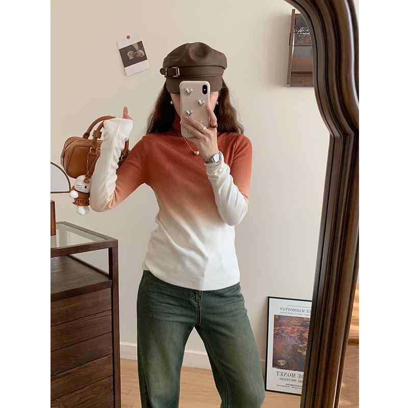 製服, 作業服 - 秋服 レディース ファッション オシャレ カワイイ シンプル 大人カワイイ 大きいサイズ グラデーション タートルネック シャツ フレンチ スリムフィット インナー プルオーバー セーター トップス