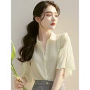 秋服 レディース ファッション オシャレ カワイイ シンプル 大人カワイイ 大きいサイズ フレンチ トップス シャツ プリーツ 白 半袖 シフォン シャツ