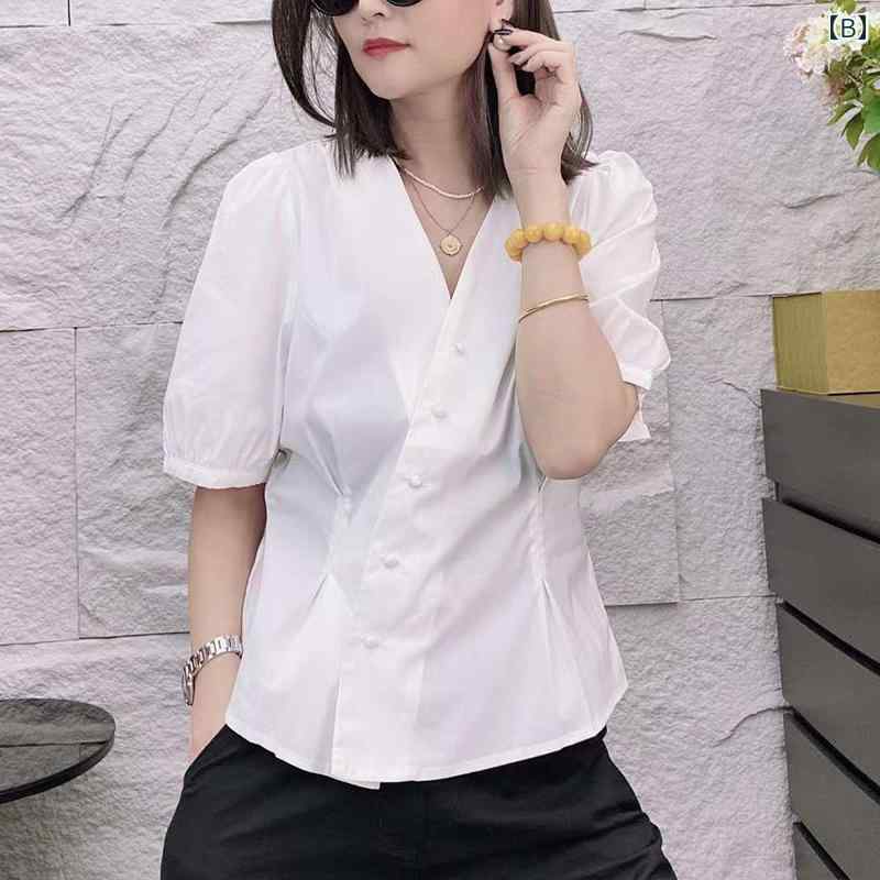 秋服 レディース ファッション オシャレ カワイイ シンプル 大人カワイイ 大きいサイズ レトロ スロープ カラー 半袖 シャツ 秋 韓国スタイル トップス