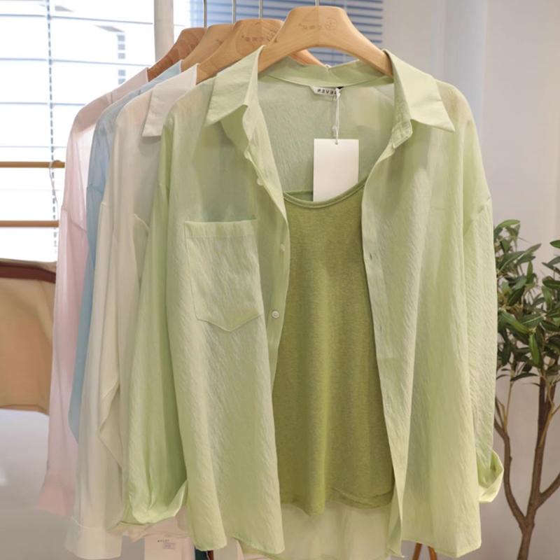 乐天商城 - 秋服 レディース ファッション オシャレ カワイイ シンプル 大人カワイイ 大きいサイズ 日焼け防止 シャツ 秋 スリング アウターブラウス 薄手