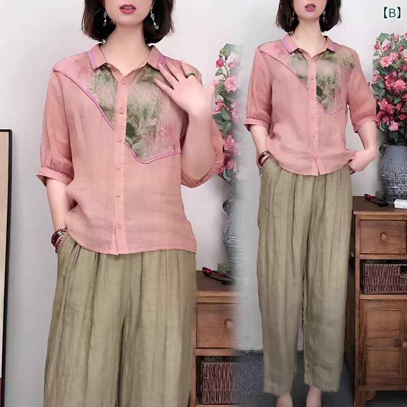 秋服 レディース ファッション オシャレ カワイイ シンプル 大人カワイイ 大きいサイズ ゆったり スリム トップス 秋 ラミー プリント シャツ