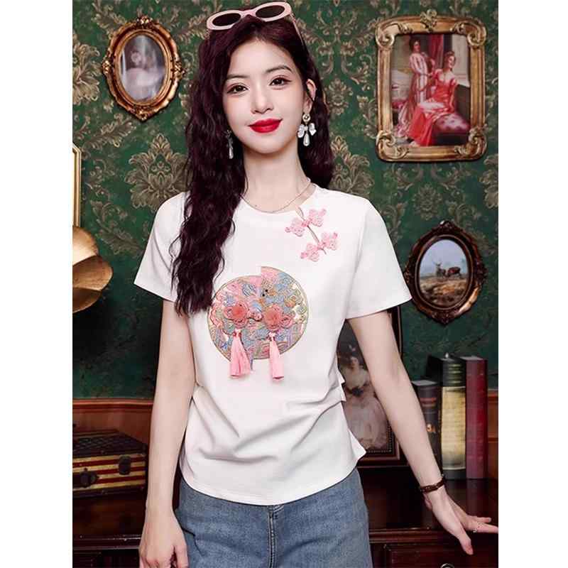 Other - 秋服 レディース ファッション オシャレ カワイイ シンプル 大人カワイイ 大きいサイズ プレート ボタン 白 半袖 T シャツ 秋 トップス