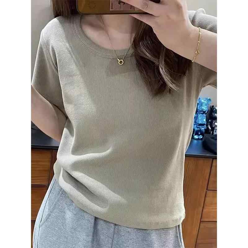 秋服 レディース ファッション オシャレ カワイイ シンプル 大人カワイイ 大きいサイズ 半袖 服 U字型 襟 トップス T シャツ