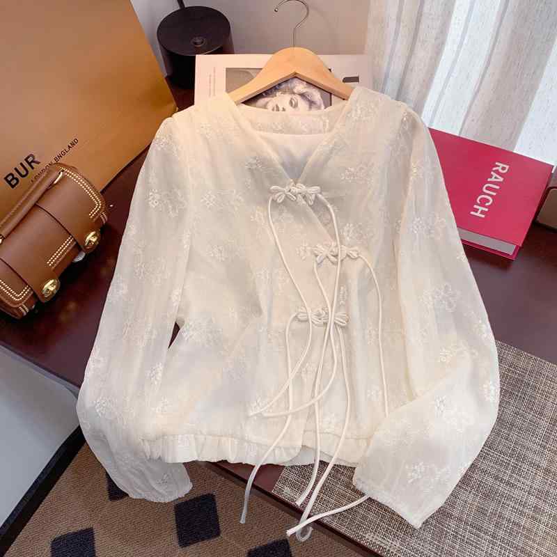 秋服 レディース ファッション オシャレ カワイイ シンプル 大人カワイイ 大きいサイズ エスニック ディスク ボタン トップス 長袖 Vネック ウエスタン シャツ