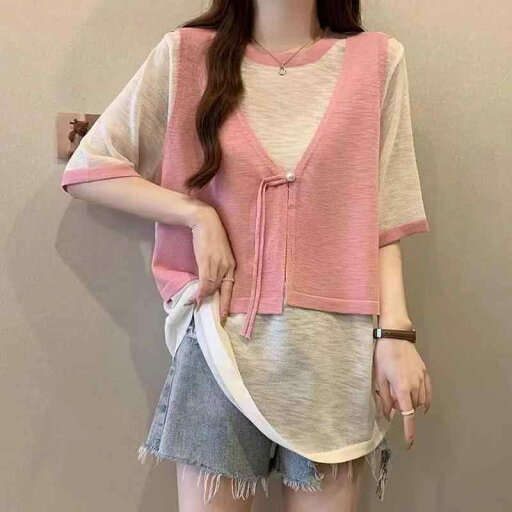 秋服 レディース ファッション オシャレ カワイイ シンプル 大人カワイイ 大きいサイズ フェイク ツーピース 半袖 T シャツ 秋 スリム プレート ボタン トップス 秋服 レディース ファッション オシャレ カワイイ シンプル 大人カワイイ 大きいサイズ フェイク ツーピース 半袖 T シャツ 秋 スリム プレート ボタン トップス
