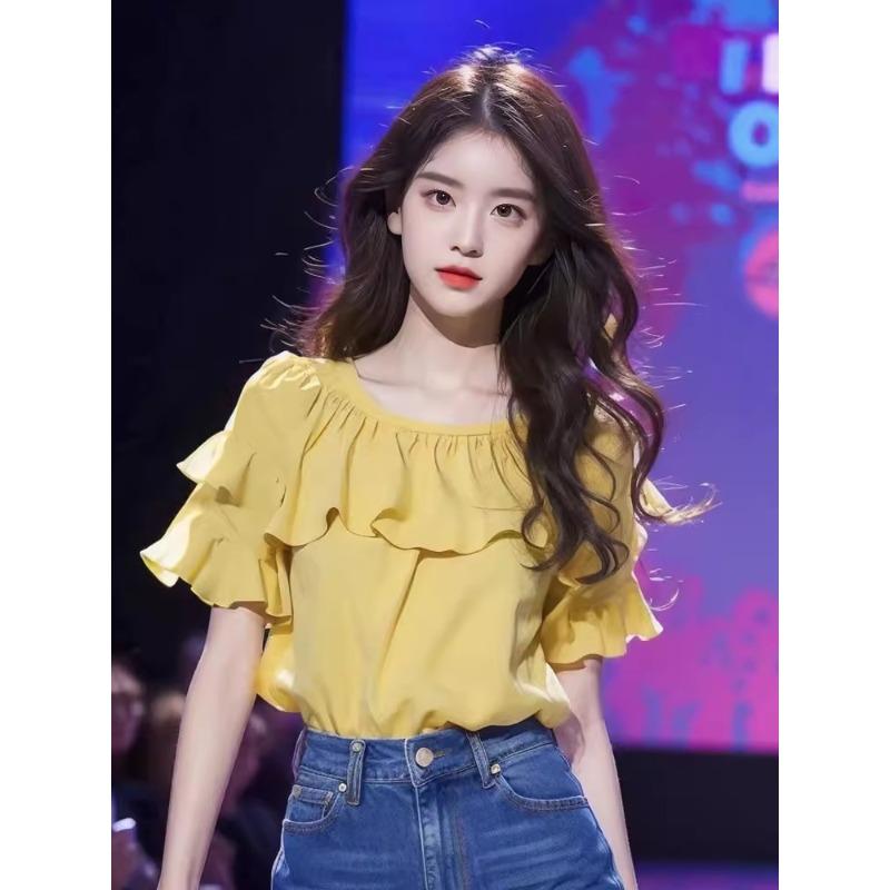乐天商城 - 秋服 レディース ファッション オシャレ カワイイ シンプル 大人カワイイ 大きいサイズ 秋 シック シャツ トップス 黄 フリル シャツ