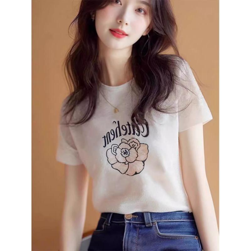 秋服 レディース ファッション オシャレ カワイイ シンプル 大人カワイイ 大きいサイズ サマー トップス ホワイト プリント 半袖 T シャツのサムネイル