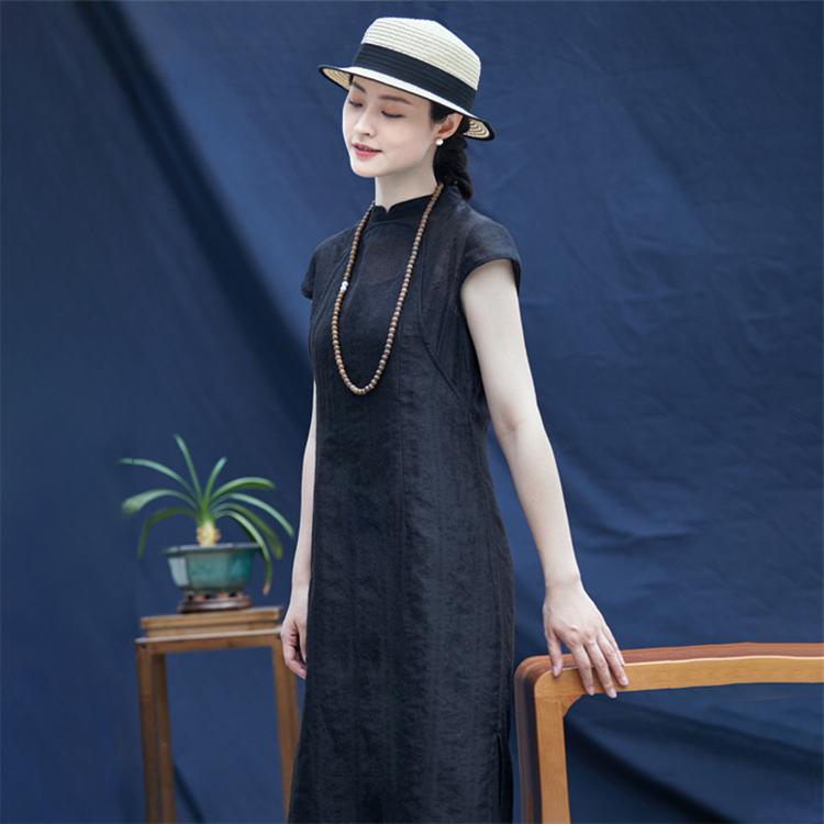 秋服 レディース ファッション オシャレ カワイイ シンプル 大人カワイイ 大きいサイズ 黒 ラミー チャイナ ドレス 秋 カジュアル 綿 ..