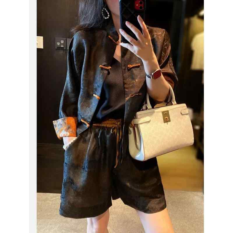 Rakuten - 秋服 レディース ファッション オシャレ カワイイ シンプル 大人カワイイ 大きいサイズ ジャカード ディスク ボタン シャツ 秋 唐 スーツ ワイド レッグ パンツ ジャケット ツーピース
