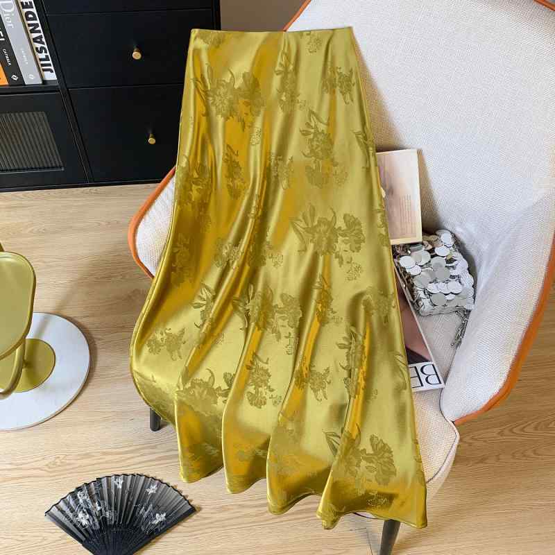 Skirts - 秋服 レディース ファッション オシャレ カワイイ シンプル 大人カワイイ 大きいサイズ アセテート サテン ジャカード スカート 秋 ハイウエスト スリム フィッシュ テール ロング