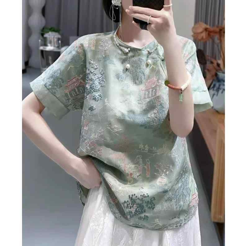 秋服 レディース ファッション オシャレ カワイイ シンプル 大人カワイイ 大きいサイズ ブレスト 半袖 シャツ 秋 茶師服 トップス