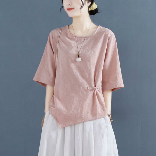 秋服 レディース ファッション オシャレ カワイイ シンプル 大人カワイイ 大きいサイズ 綿麻 プレート ボタン ジャカード T シャツ イレギュラーヘム 半袖 トップス 秋服 レディース ファッション オシャレ カワイイ シンプル 大人カワイイ 大きいサイズ 綿麻 プレート ボタン ジャカード T シャツ イレギュラーヘム 半袖 トップス