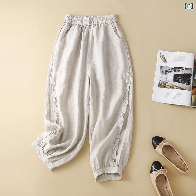 秋服 レディース ファッション オシャレ カワイイ シンプル 大人カワイイ 大きいサイズ 単品 エッジ 綿 リネン ストレッチ スリム パンツ カジュアル 九分丈