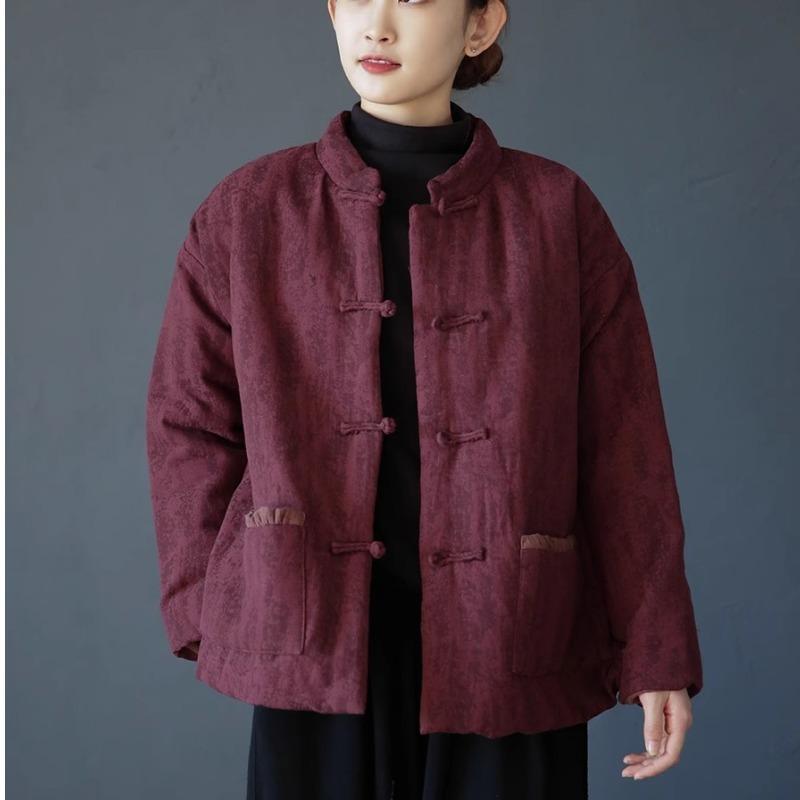 秋服 レディース ファッション オシャレ カワイイ シンプル 大人カワイイ 大きいサイズ 冬 スタンドカラー ディスク ボタン キルティング 綿 パッド ジャケット 暖かい リネン