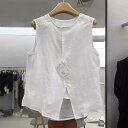 秋服 レディース ファッション オシャレ カワイイ シンプル 大人カワイイ 大きいサイズ 韓国スタイル ラミー ラウンドネック ノースリーブ シャツ 秋 単品 ...