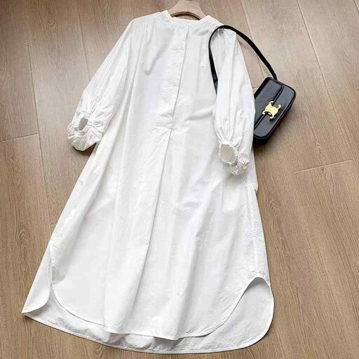 秋服 レディース ファッション オシャレ カワイイ シンプル 大人カワイイ 大きいサイズ フレンチ ランタン スリーブ ロング シャツ ドレス シンプル 長袖 白 秋服 レディース ファッション オシャレ カワイイ シンプル 大人カワイイ 大きいサイズ フレンチ ランタン スリーブ ロング シャツ ドレス シンプル 長袖 白