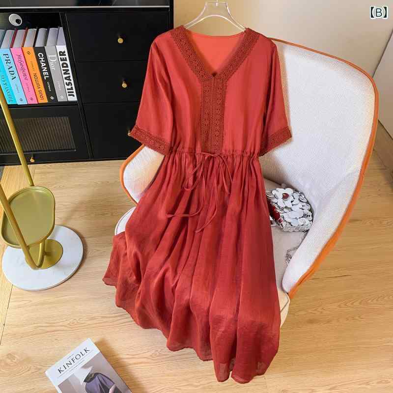 秋服 レディース ファッション オシャレ カワイイ シンプル 大人カワイイ 大きいサイズ フレンチ ホワイト Vネック ドレス ハイエンド ストラップ ビーチ ロング