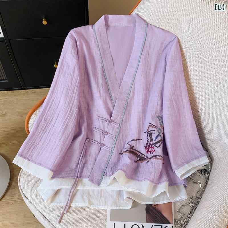 秋服 レディース ファッション オシャレ カワイイ シンプル 大人カワイイ 大きいサイズ 唐服 綿 リネン ティー スーツ 秋 薄手 ブレスト 漢服 七分袖 シャツ