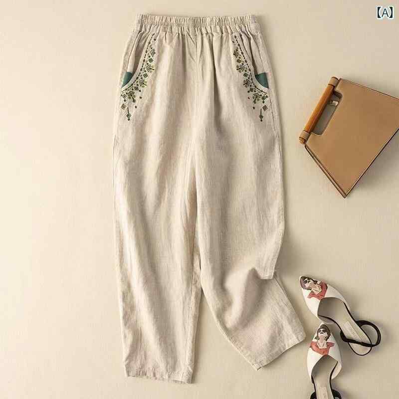 リコットの秋服 レディース ファッション オシャレ カワイイ シンプル 大人カワイイ 大きいサイズ レトロ 綿 リネン パンツ 秋 カジュアル 九分丈｜アングル2