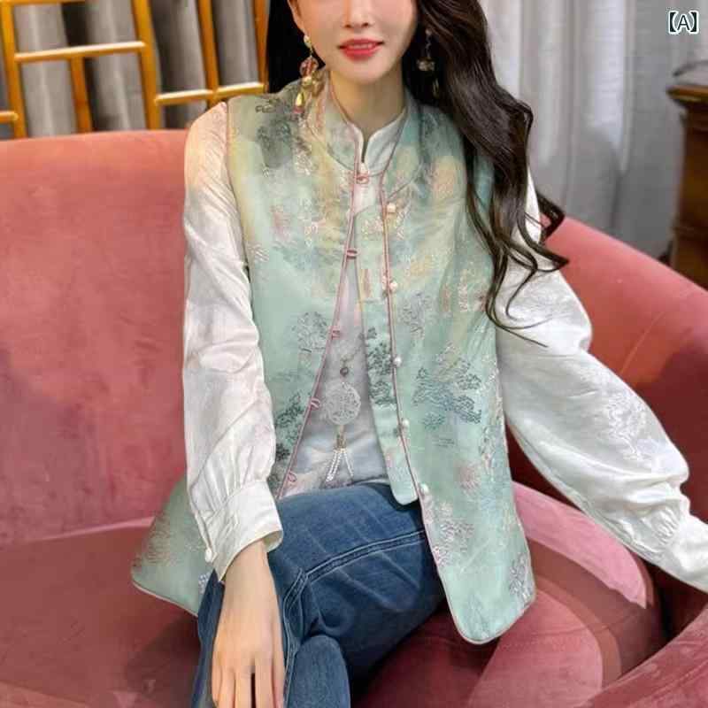 秋服 レディース ファッション オシャレ カワイイ シンプル 大人カワイイ 大きいサイズ ベスト 春秋 ハイエンド 唐装 レトロ チョッキ チャイナ トップス