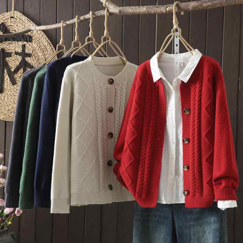 秋服 レディース ファッション オシャレ カワイイ シンプル 大人カワイイ 大きいサイズ レトロ 厚手 セーター ジャケット スタイリッシ..
