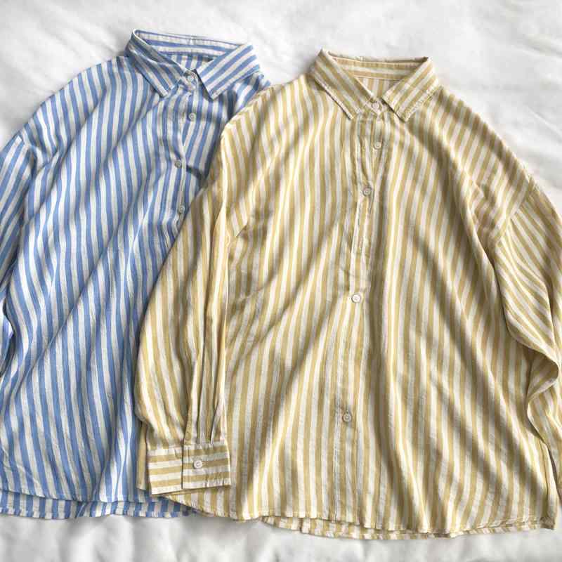 秋服 レディース ファッション オシャレ カワイイ シンプル 大人カワイイ 大きいサイズ レトロ 縦縞 長袖 シャツ 秋 コットンリネン カーディガン ジャケット