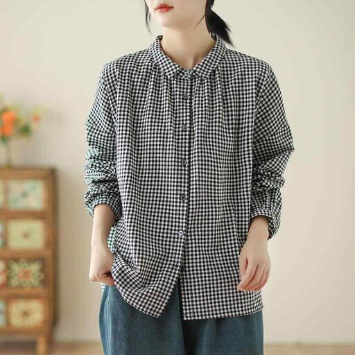 秋服 レディース ファッション オシャレ カワイイ シンプル 大人カワイイ 大きいサイズ フレッシュ チェック柄 長袖 シャツ 秋 韓国スタイル プリーツ リネン シャツ ジャケット 秋服 レディース ファッション オシャレ カワイイ シンプル 大人カワイイ 大きいサイズ フレッシュ チェック柄 長袖 シャツ 秋 韓国スタイル プリーツ リネン シャツ ジャケット