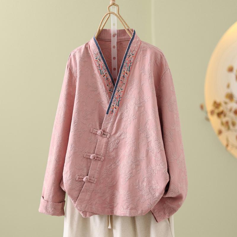 秋服 レディース ファッション オシャレ カワイイ シンプル 大人カワイイ 大きいサイズ エスニック ディスク ボタン 綿 リネン シャツ 唐服 漢服 ジャケット トップス